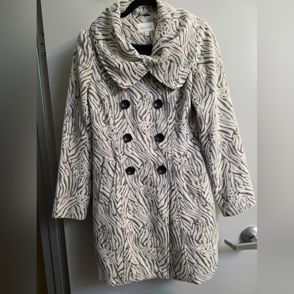 Zebra Print Double-Breasted Women's Coat